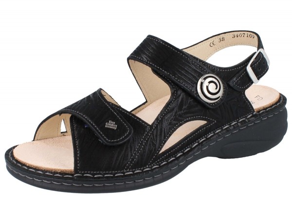 Finn Comfort Damen Sandale schwarz mit Maserung und Wechselfußbett