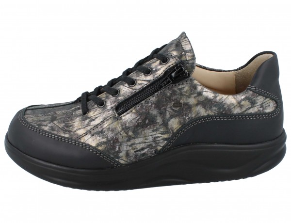 Finn Comfort Damen Schnürhalbschuh mit seitlichem Reißverschluß und Abrollsohle in schwarz bronze 