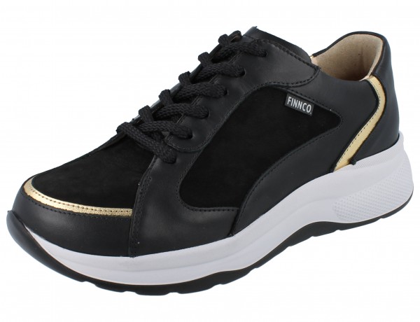 FINN COMFORT FINNCO Piccadilly Damen Halbschuhe schwarz/oro NappaSeda/Nubuk