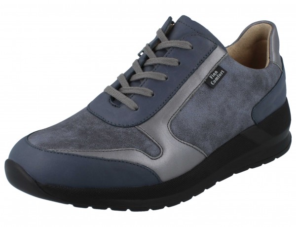 Finn Comfort Damen Schnürhalbschuhe Reißverschluss blau grau Leder Stretch 