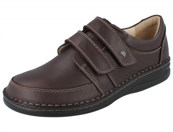 Dunkelbrauner Glattlederhalbschuh mit zwei Klettverschlüssen und Wechselfußbett