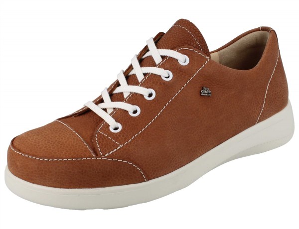 Brandyfarbener Damen Schnürhalbschuh mit weißer Schnürung und heller Laufsohle