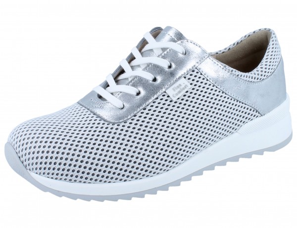 FinnComfort Damen sportlicher Sneaker weiß silber Mesh Effektleder